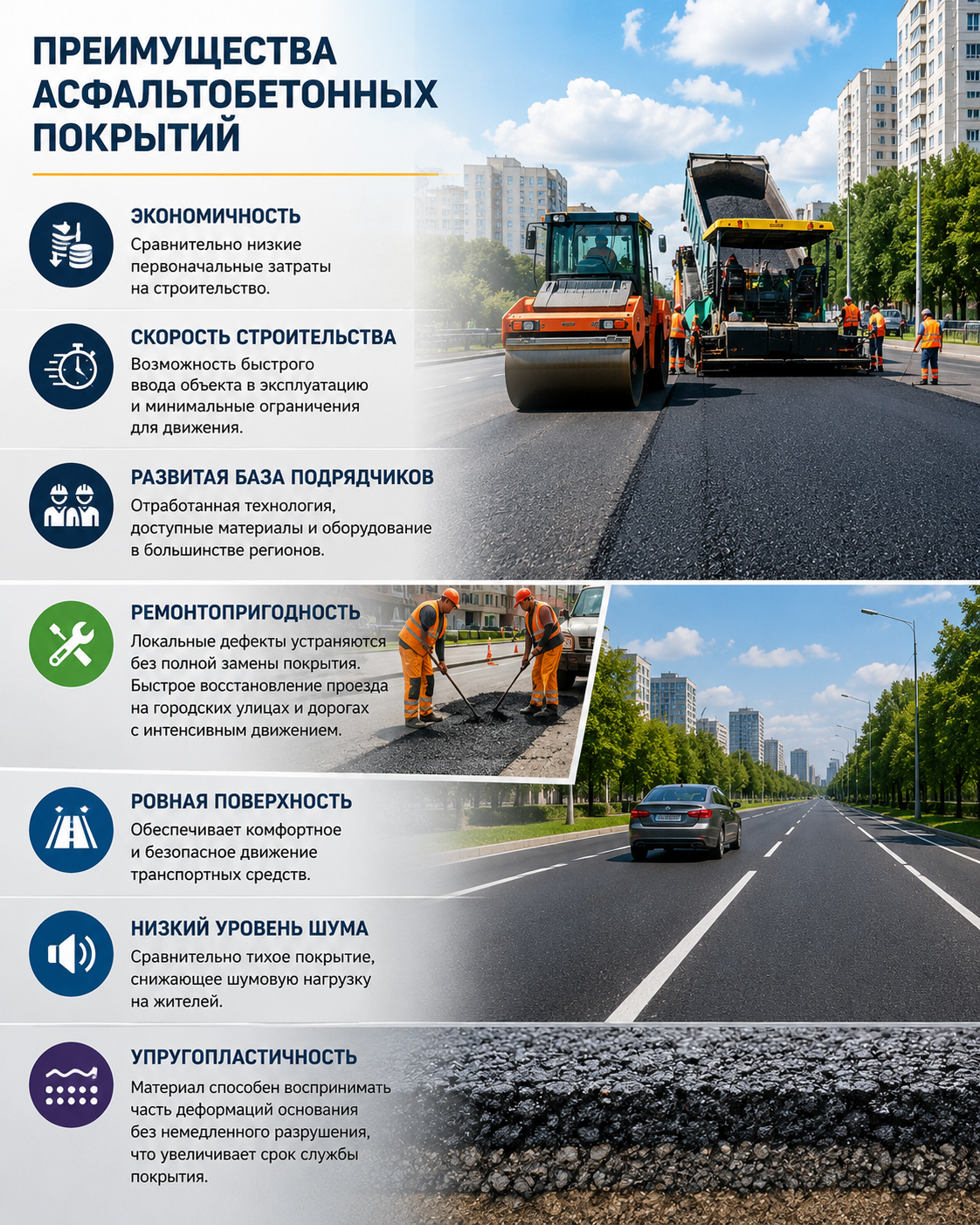 Преимущества асфальтобетонных покрытий