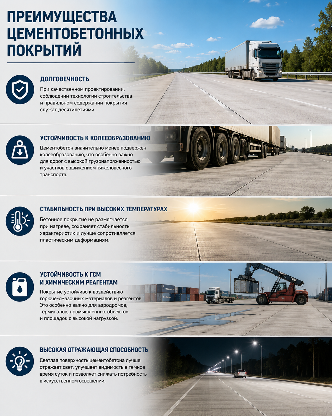 Преимущества цементобетонных покрытий.